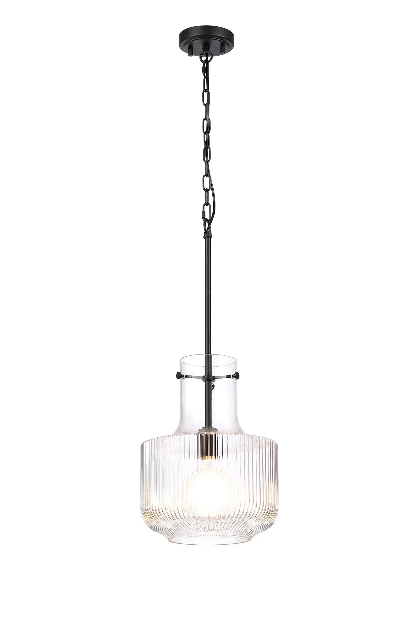 Luminosity Designs - Belait Fluted Ribbed Glass Pendant, 1 x E27, Metal/Clear Glass - Luminosity Designs Ltd
