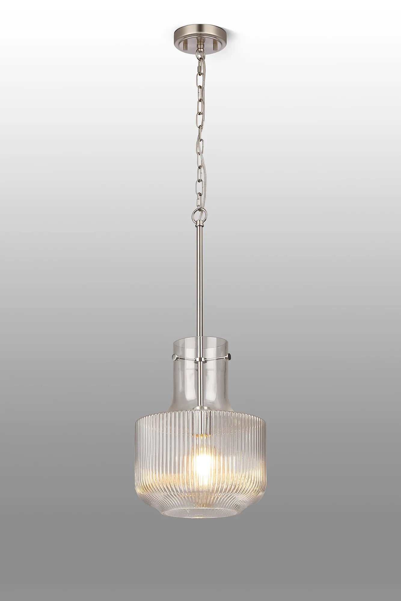 Luminosity Designs - Belait Fluted Ribbed Glass Pendant, 1 x E27, Metal/Clear Glass - Luminosity Designs Ltd