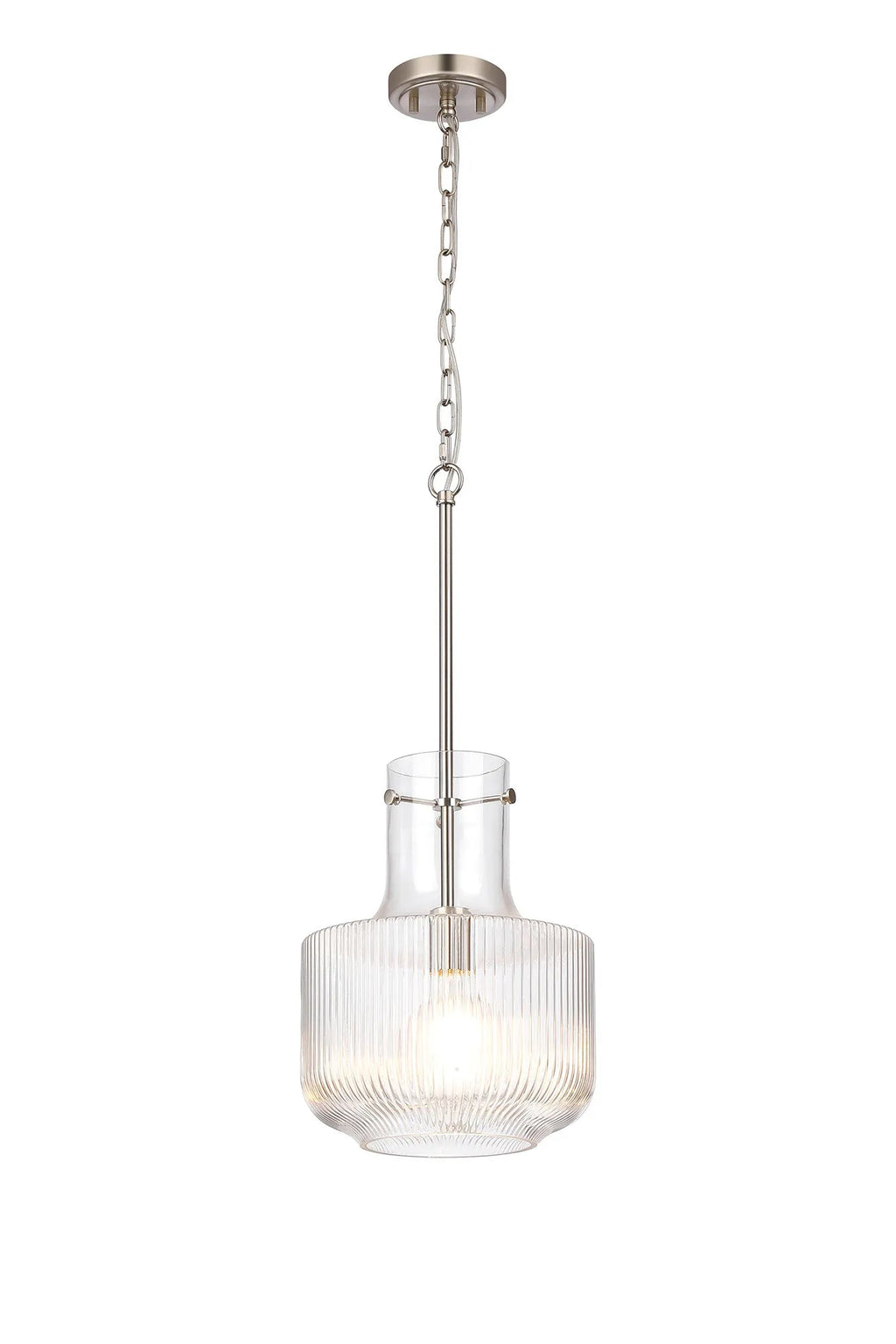 Luminosity Designs - Belait Fluted Ribbed Glass Pendant, 1 x E27, Metal/Clear Glass - Luminosity Designs Ltd