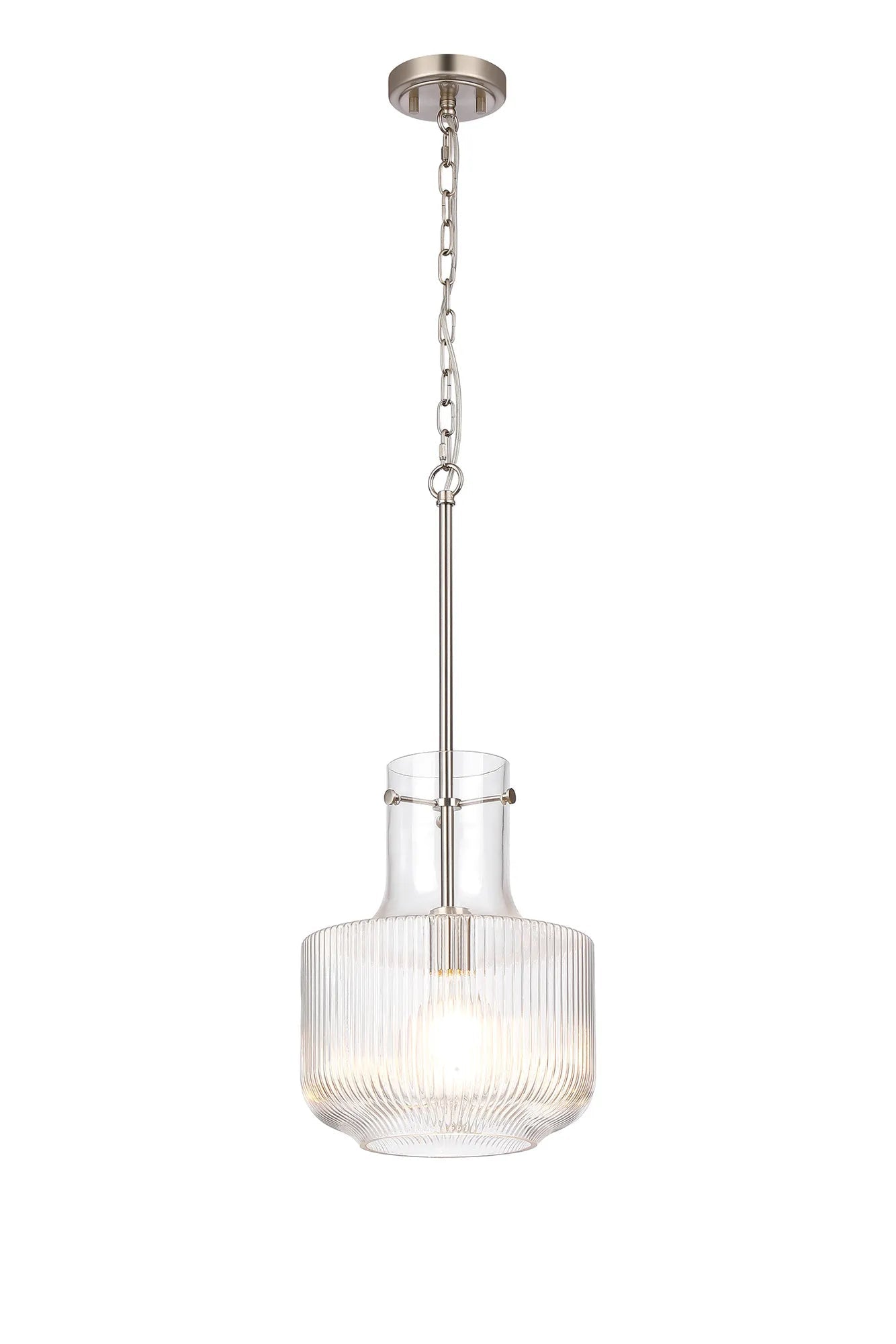 Luminosity Designs - Belait Fluted Ribbed Glass Pendant, 1 x E27, Metal/Clear Glass - Luminosity Designs Ltd