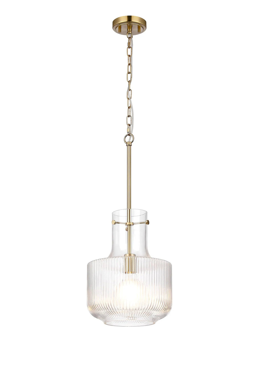 Luminosity Designs - Belait Fluted Ribbed Glass Pendant, 1 x E27, Metal/Clear Glass - Luminosity Designs Ltd