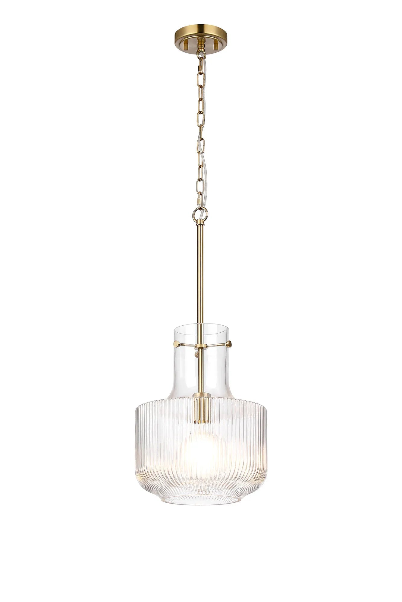 Luminosity Designs - Belait Fluted Ribbed Glass Pendant, 1 x E27, Metal/Clear Glass - Luminosity Designs Ltd