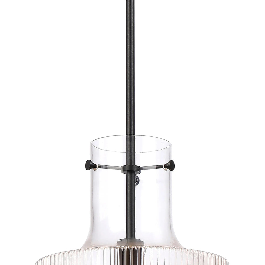 Luminosity Designs - Belait Fluted Ribbed Glass Pendant, 1 x E27, Metal/Clear Glass - Luminosity Designs Ltd
