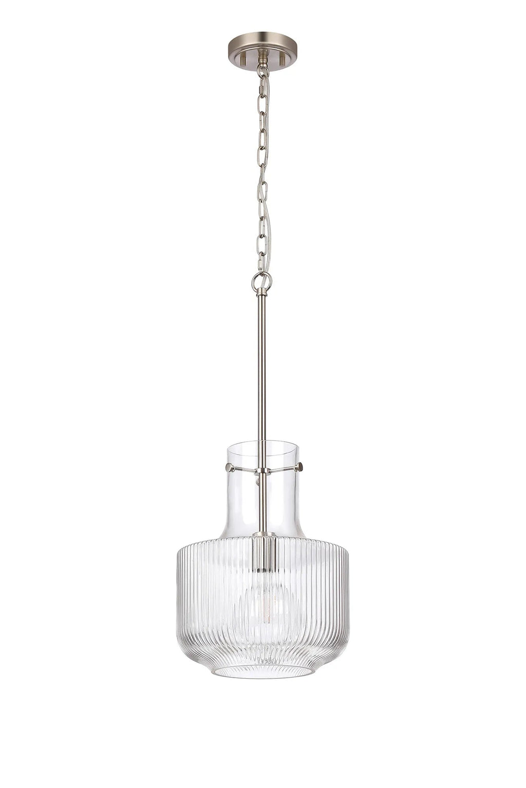 Luminosity Designs - Belait Fluted Ribbed Glass Pendant, 1 x E27, Metal/Clear Glass - Luminosity Designs Ltd