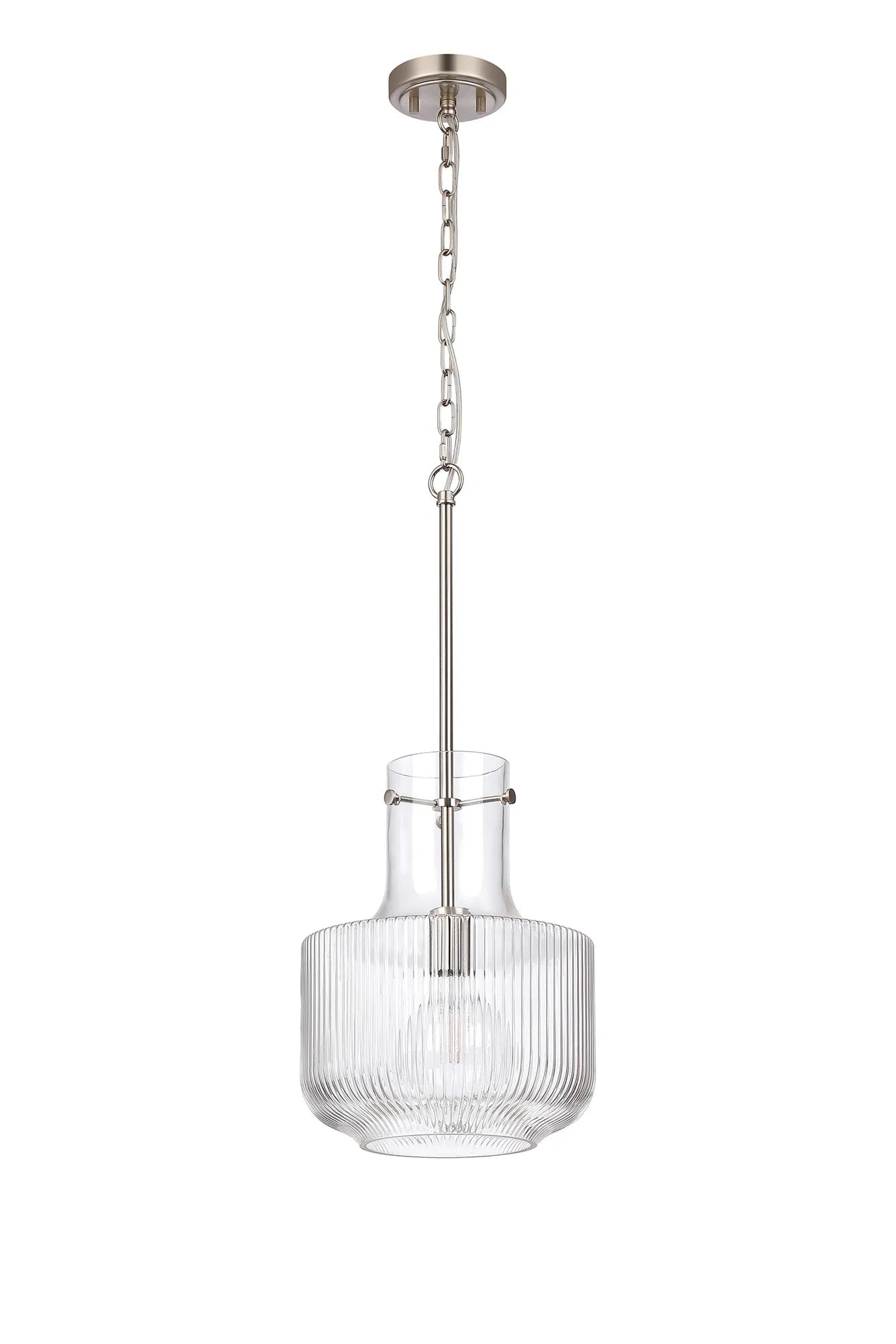 Luminosity Designs - Belait Fluted Ribbed Glass Pendant, 1 x E27, Metal/Clear Glass - Luminosity Designs Ltd