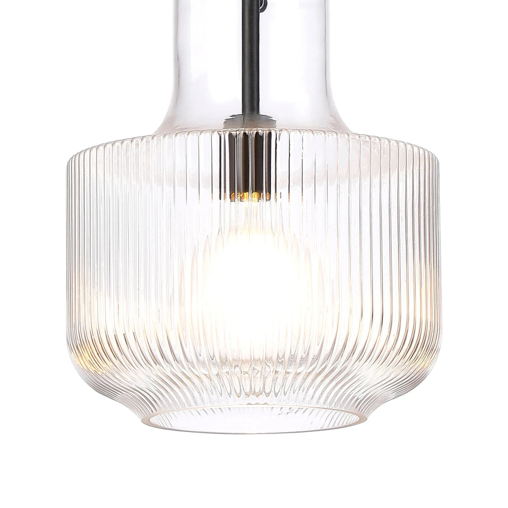 Luminosity Designs - Belait Fluted Ribbed Glass Pendant, 1 x E27, Metal/Clear Glass - Luminosity Designs Ltd