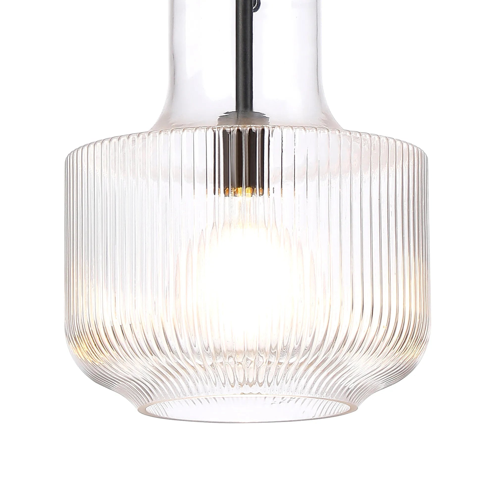 Luminosity Designs - Belait Fluted Ribbed Glass Pendant, 1 x E27, Metal/Clear Glass - Luminosity Designs Ltd