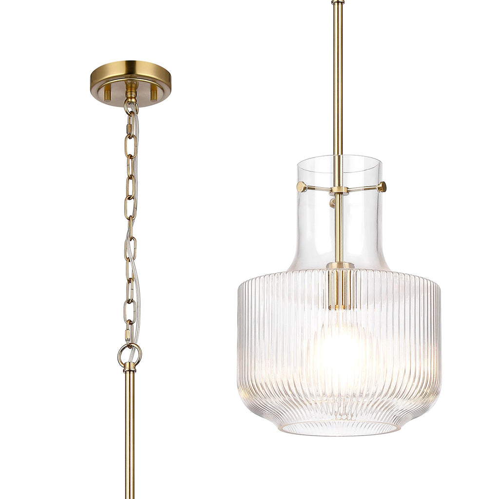 Luminosity Designs - Belait Fluted Ribbed Glass Pendant, 1 x E27, Metal/Clear Glass - Luminosity Designs Ltd