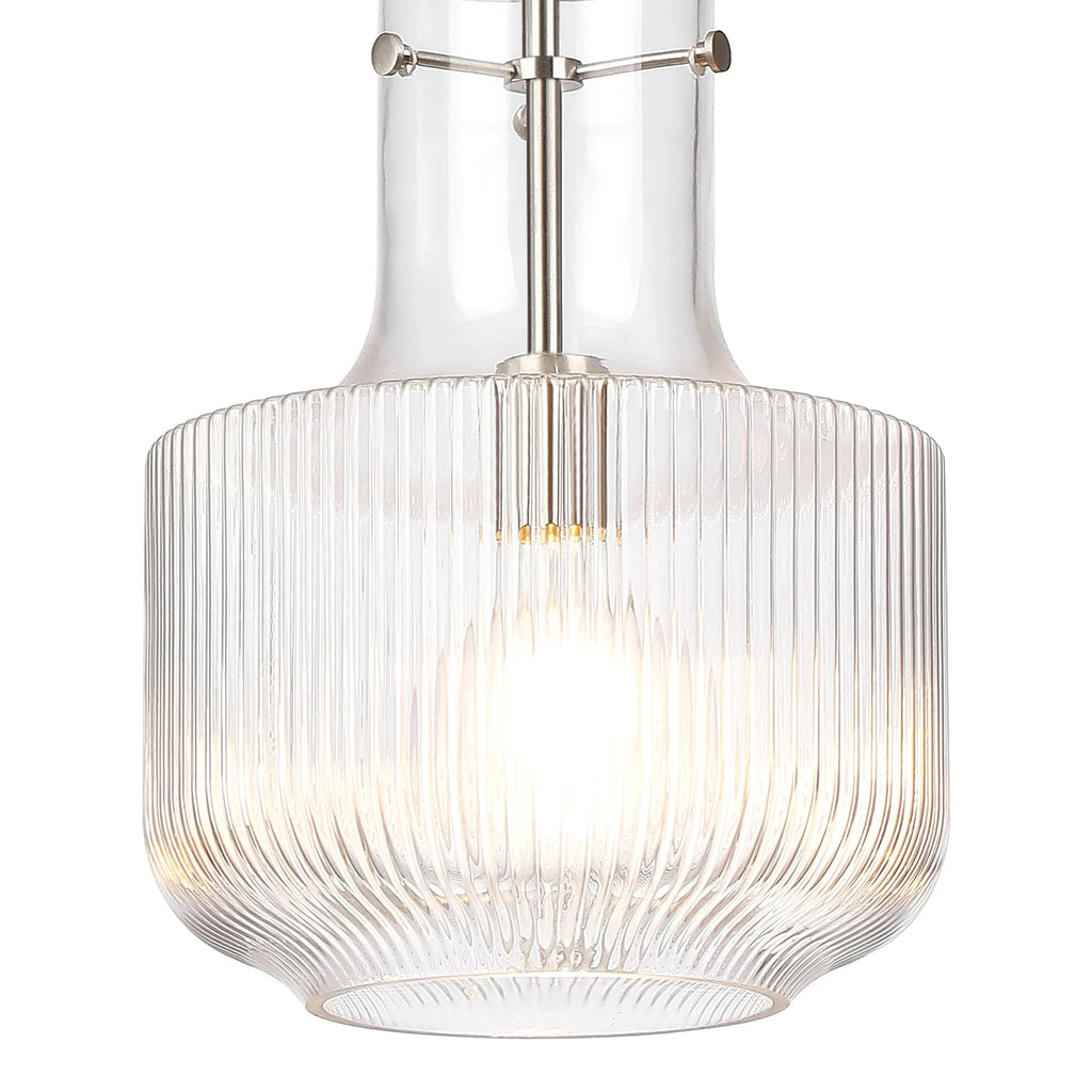 Luminosity Designs - Belait Fluted Ribbed Glass Pendant, 1 x E27, Metal/Clear Glass - Luminosity Designs Ltd