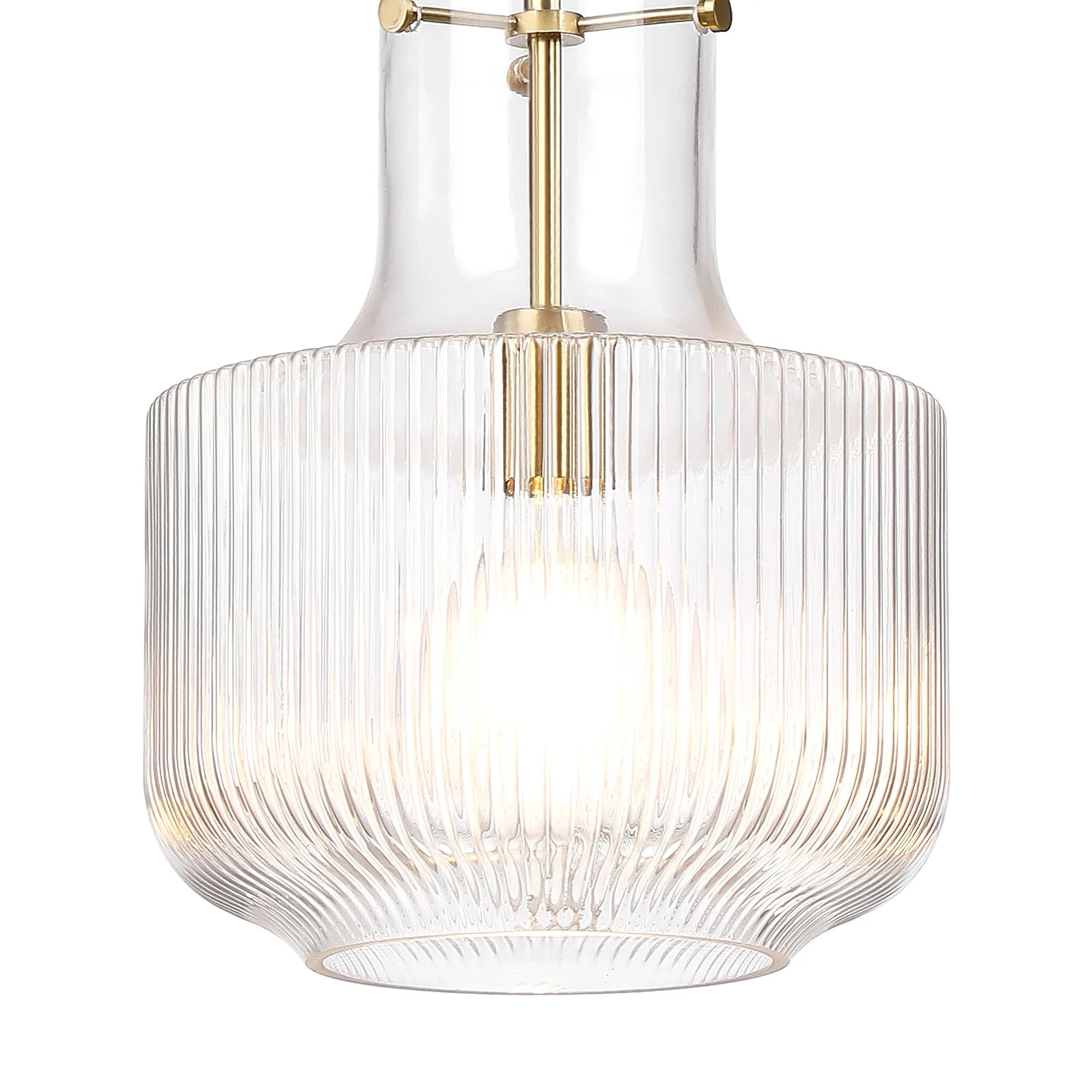 Luminosity Designs - Belait Fluted Ribbed Glass Pendant, 1 x E27, Metal/Clear Glass - Luminosity Designs Ltd