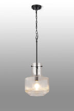Luminosity Designs - Belait Fluted Ribbed Glass Pendant, 1 x E27, Metal/Clear Glass - Luminosity Designs Ltd