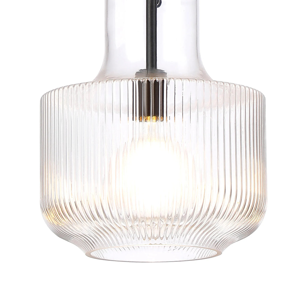 Belait Fluted Ribbed Glass Pendant, 1 x E27, Metal/Clear Glass