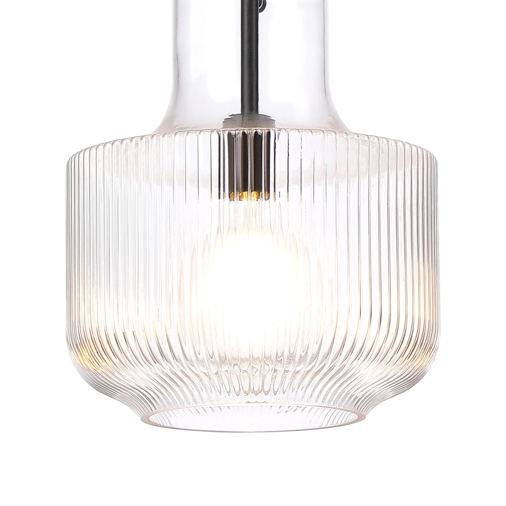 Belait Fluted Ribbed Glass Pendant, 1 x E27, Metal/Clear Glass