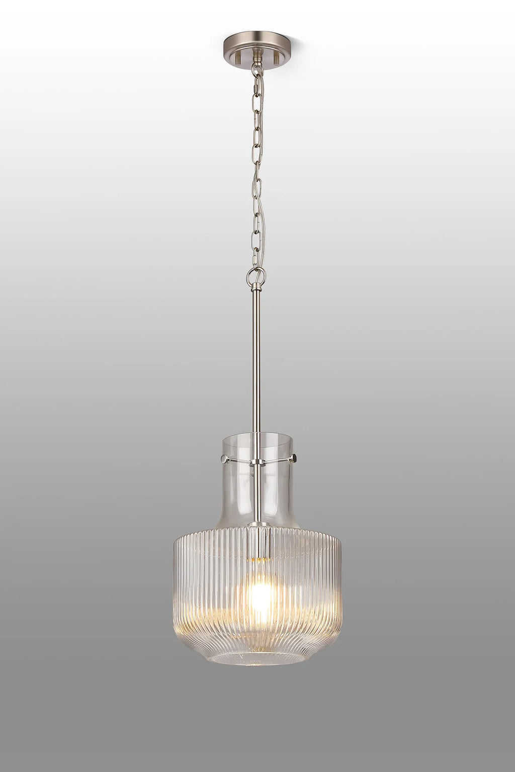 Belait Fluted Ribbed Glass Pendant, 1 x E27, Metal/Clear Glass