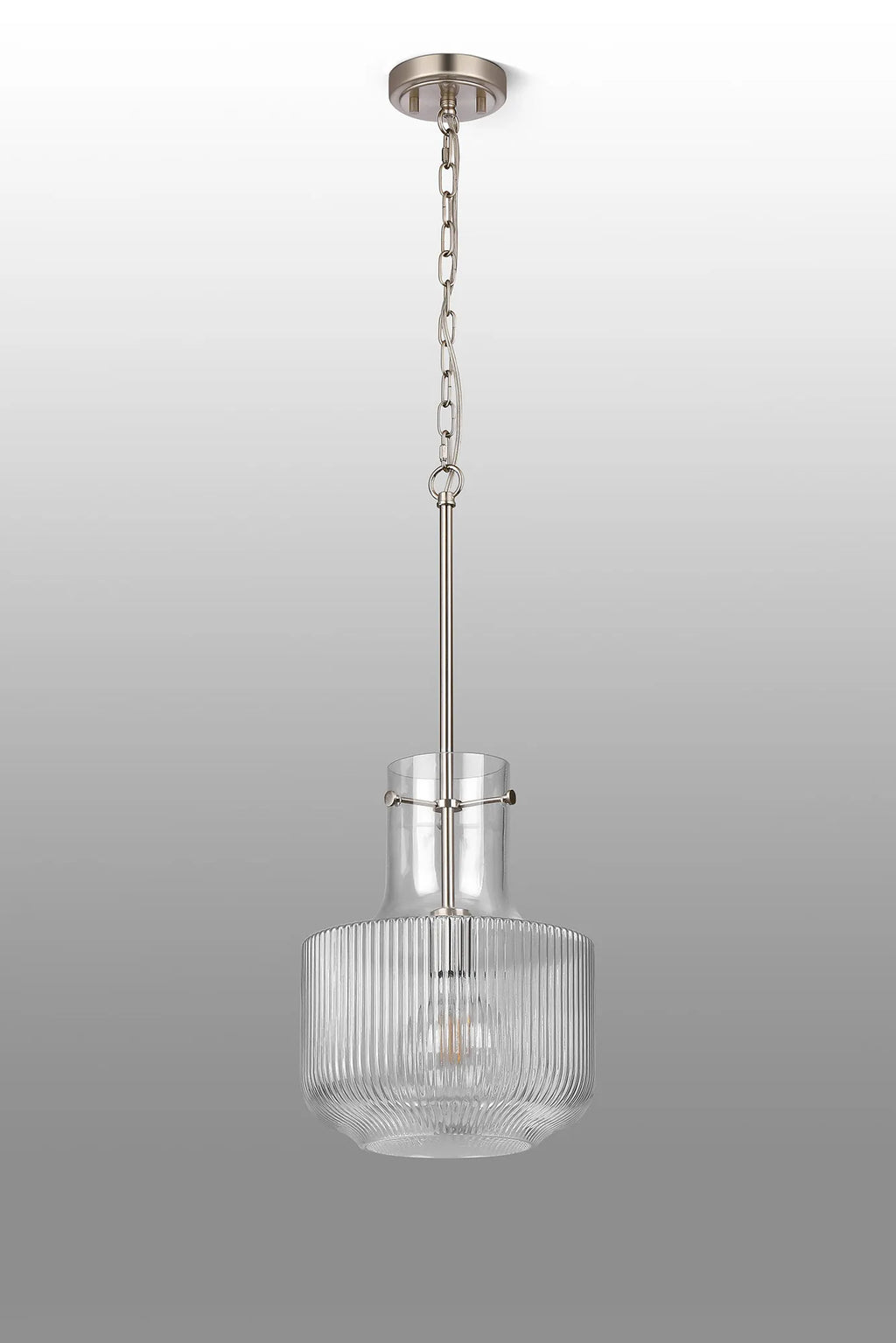 Belait Fluted Ribbed Glass Pendant, 1 x E27, Metal/Clear Glass