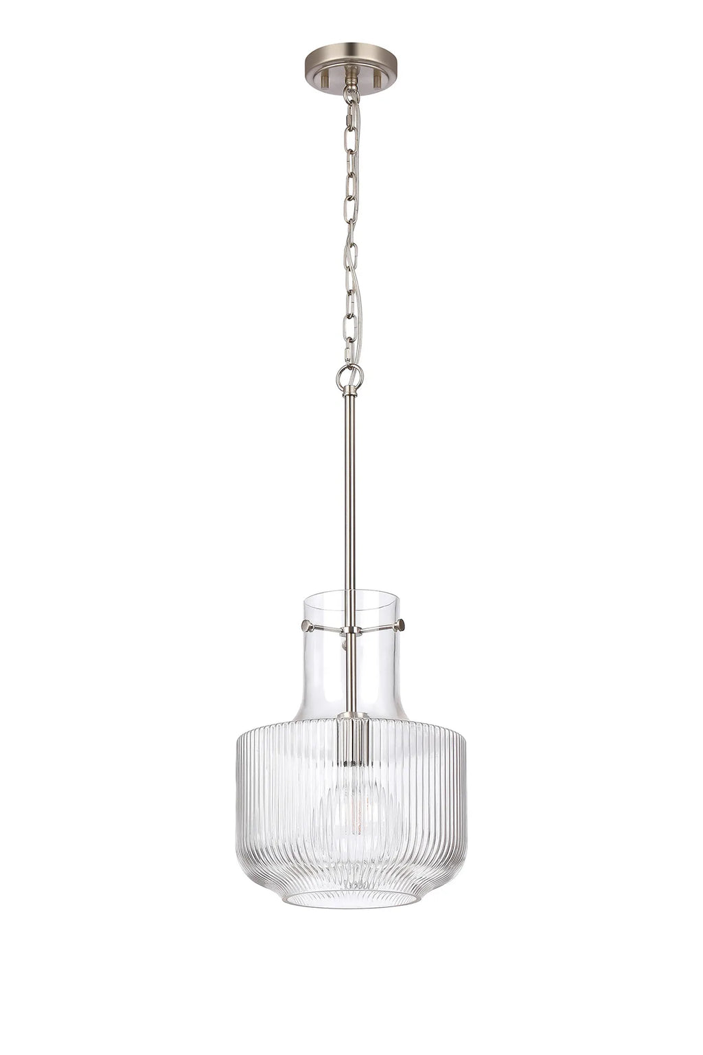Belait Fluted Ribbed Glass Pendant, 1 x E27, Metal/Clear Glass