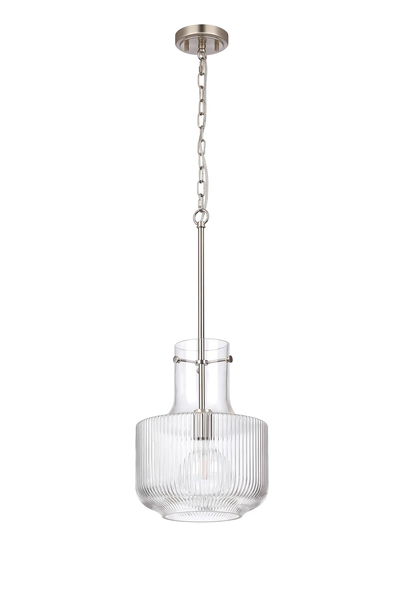 Belait Fluted Ribbed Glass Pendant, 1 x E27, Metal/Clear Glass