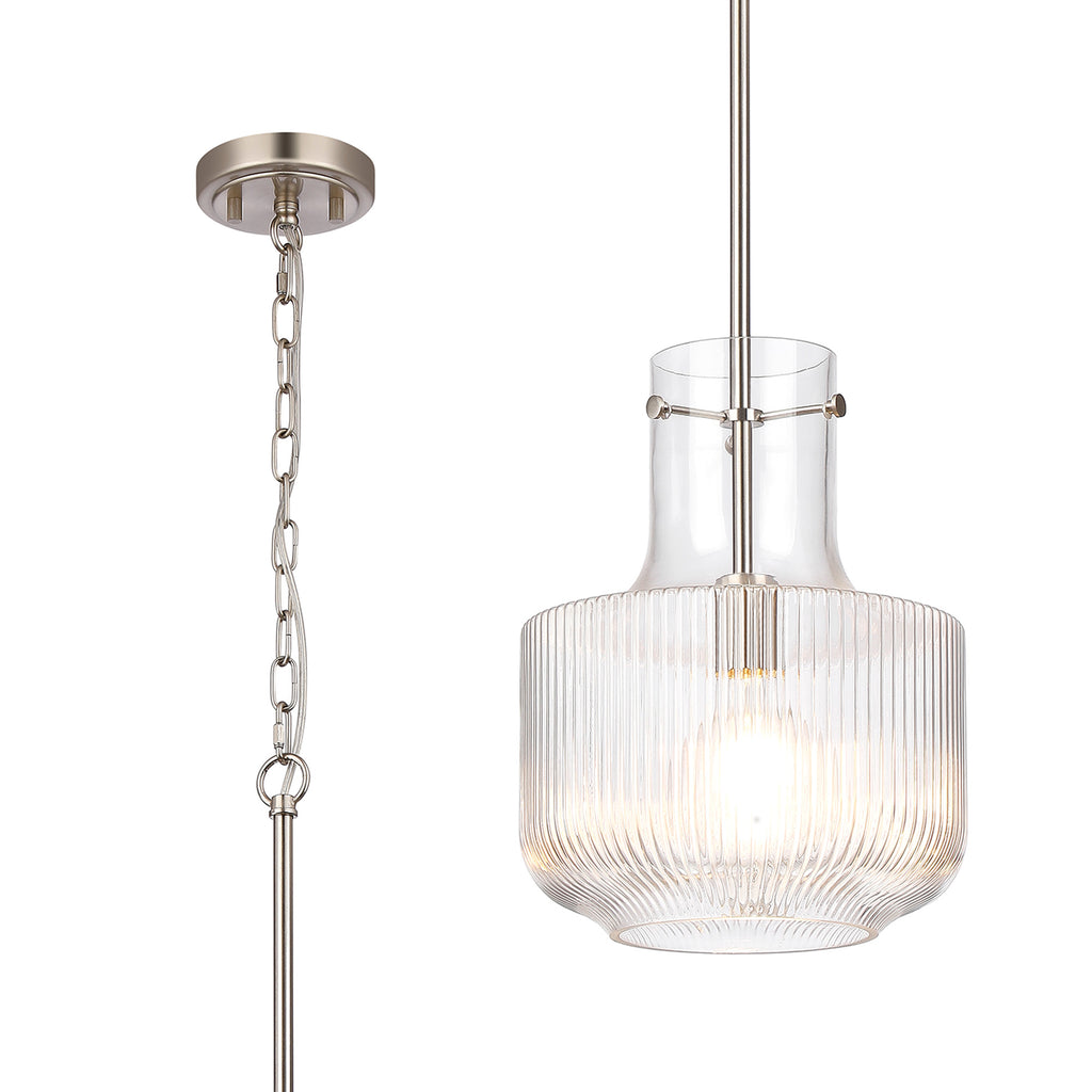 Belait Fluted Ribbed Glass Pendant, 1 x E27, Metal/Clear Glass
