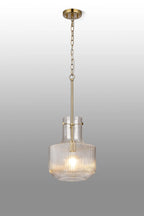 Belait Fluted Ribbed Glass Pendant, 1 x E27, Metal/Clear Glass