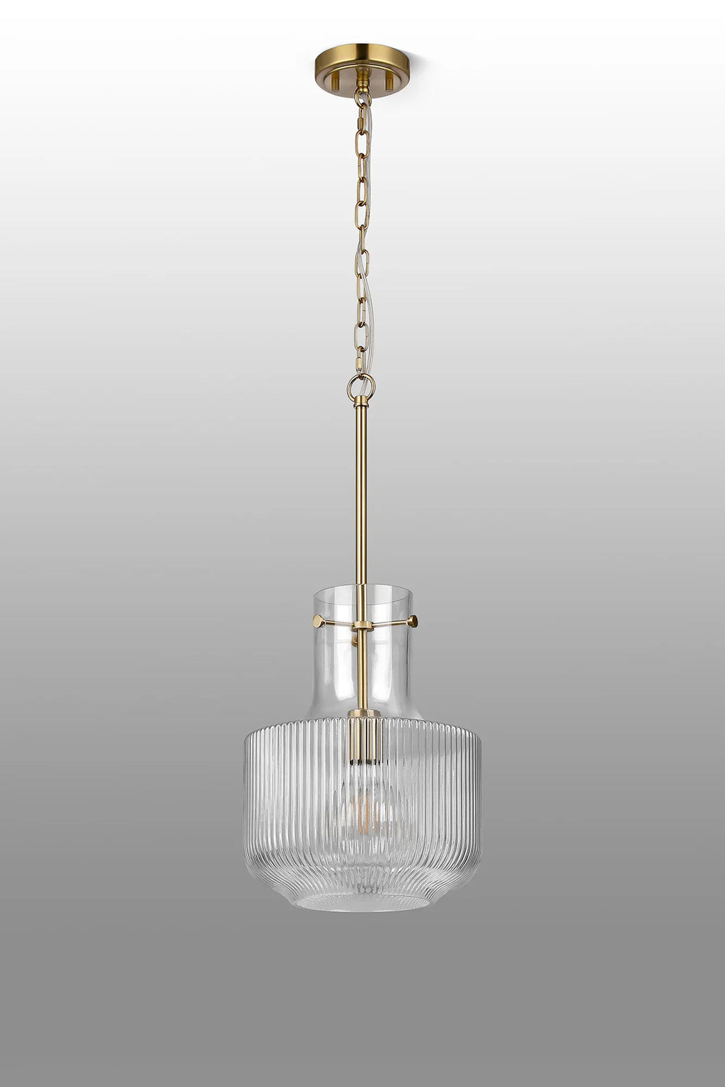 Belait Fluted Ribbed Glass Pendant, 1 x E27, Metal/Clear Glass