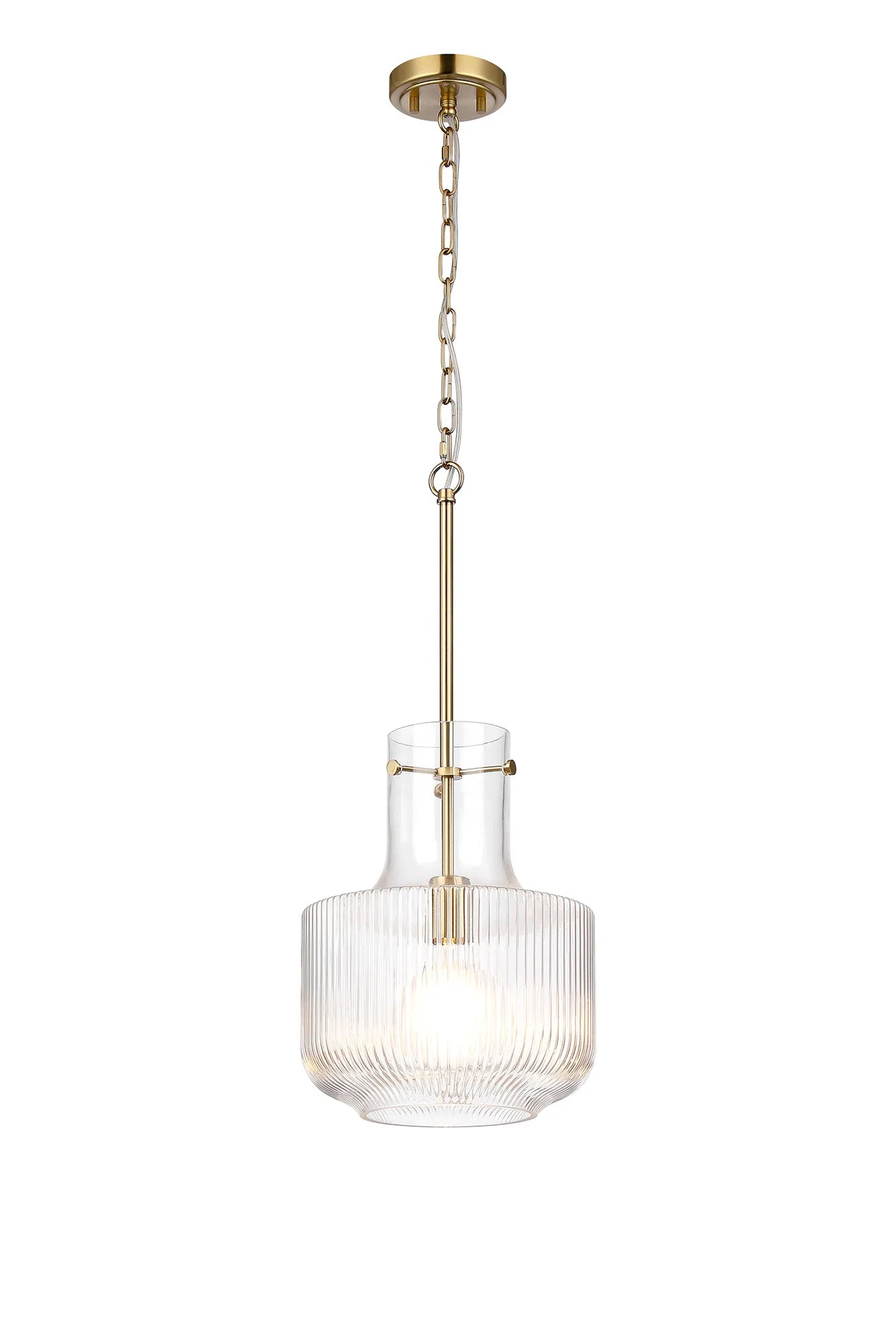 Belait Fluted Ribbed Glass Pendant, 1 x E27, Metal/Clear Glass