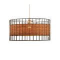 Oaks Lighting - Belfort Medium Non Electric Pendant Drum Shade in Matt Black Metalwork With Rattan Detailing (Copy) - Luminosity Designs Ltd