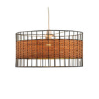 Oaks Lighting - Belfort Medium Non Electric Pendant Drum Shade in Matt Black Metalwork With Rattan Detailing (Copy) - Luminosity Designs Ltd