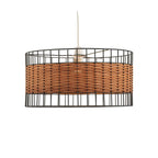 Oaks Lighting - Belfort Medium Non Electric Pendant Drum Shade in Matt Black Metalwork With Rattan Detailing (Copy) - Luminosity Designs Ltd