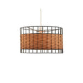 Oaks Lighting - Belfort Small Non Electric Pendant Drum Shade in Matt Black Metalwork With Rattan Detailing - Luminosity Designs Ltd