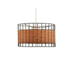 Oaks Lighting - Belfort Small Non Electric Pendant Drum Shade in Matt Black Metalwork With Rattan Detailing - Luminosity Designs Ltd