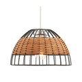 Oaks Lighting - Belfort Small Non Electric Pendant Shade in Matt Black Metalwork With Rattan Detailing - Luminosity Designs Ltd