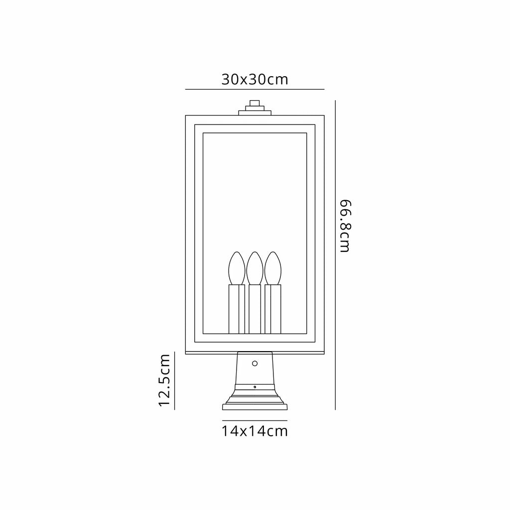 Luminosity Designs Ltd - Belial Rectangular Post Lamp Large, 3 x E14, IP54, Satin Black And Gold Inner Frame Inserts Included - Luminosity Designs Ltd