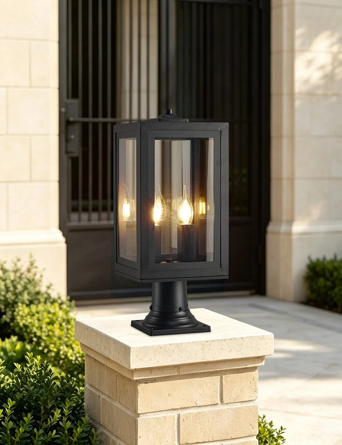 Luminosity Designs Ltd - Belial Rectangular Post Lamp Small, 2 x E14, IP54, Satin Black And Gold Inner Frame Inserts Included (Copy) - Luminosity Designs Ltd