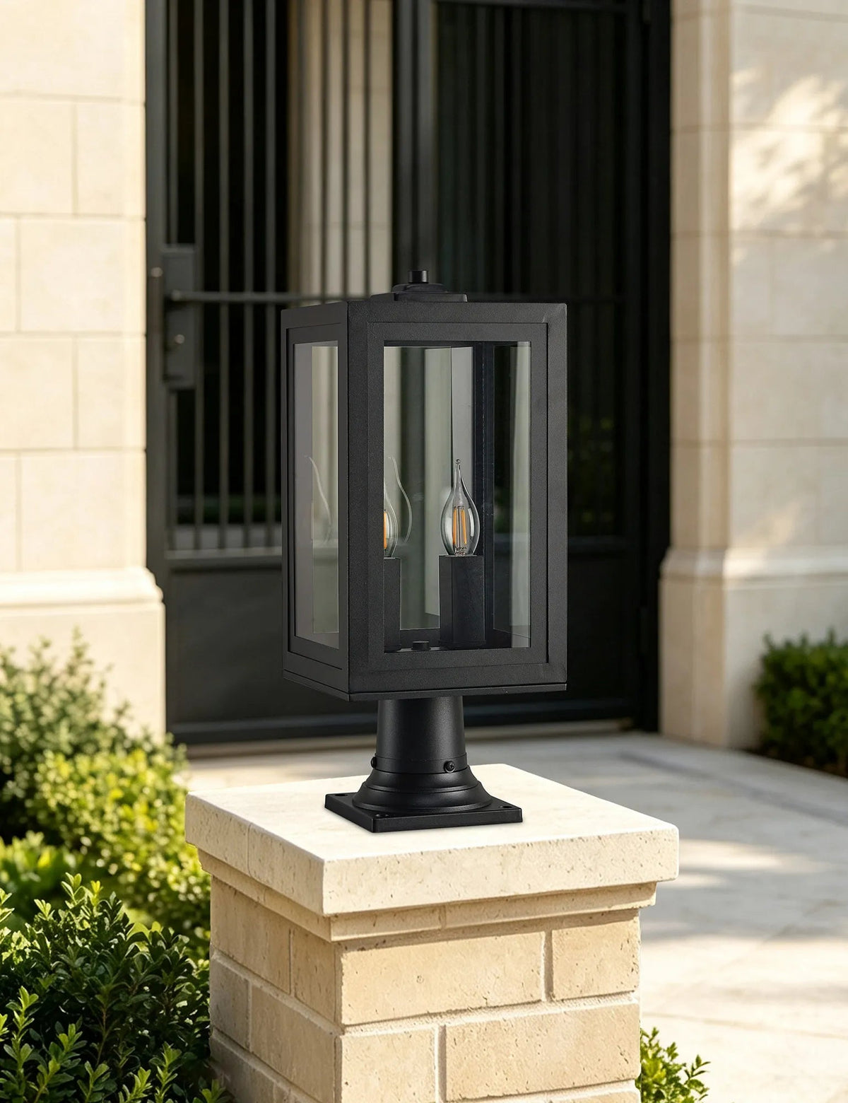 Luminosity Designs Ltd - Belial Rectangular Post Lamp Small, 2 x E14, IP54, Satin Black And Gold Inner Frame Inserts Included (Copy) - Luminosity Designs Ltd