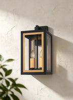 Luminosity Designs Ltd - Belial Rectangular Wall Lamp Small, 2 x E14, IP54, Satin Black And Gold Inner Frame Inserts Included - Luminosity Designs Ltd