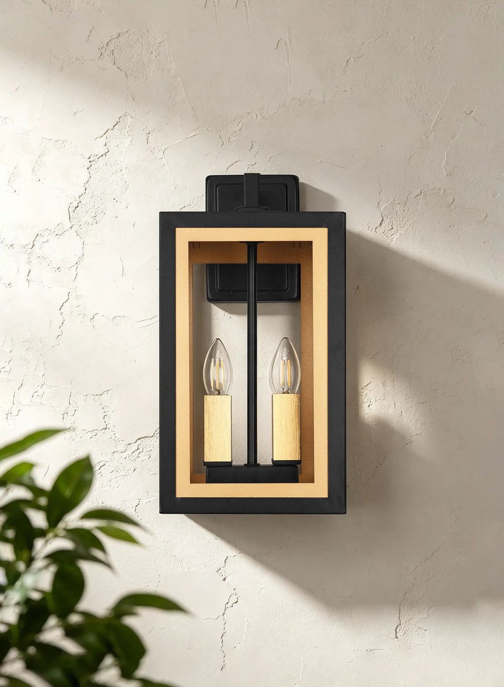 Luminosity Designs Ltd - Belial Rectangular Wall Lamp Small, 2 x E14, IP54, Satin Black And Gold Inner Frame Inserts Included - Luminosity Designs Ltd