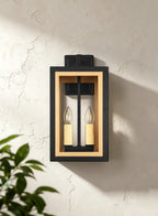 Luminosity Designs Ltd - Belial Rectangular Wall Lamp Small, 2 x E14, IP54, Satin Black And Gold Inner Frame Inserts Included - Luminosity Designs Ltd