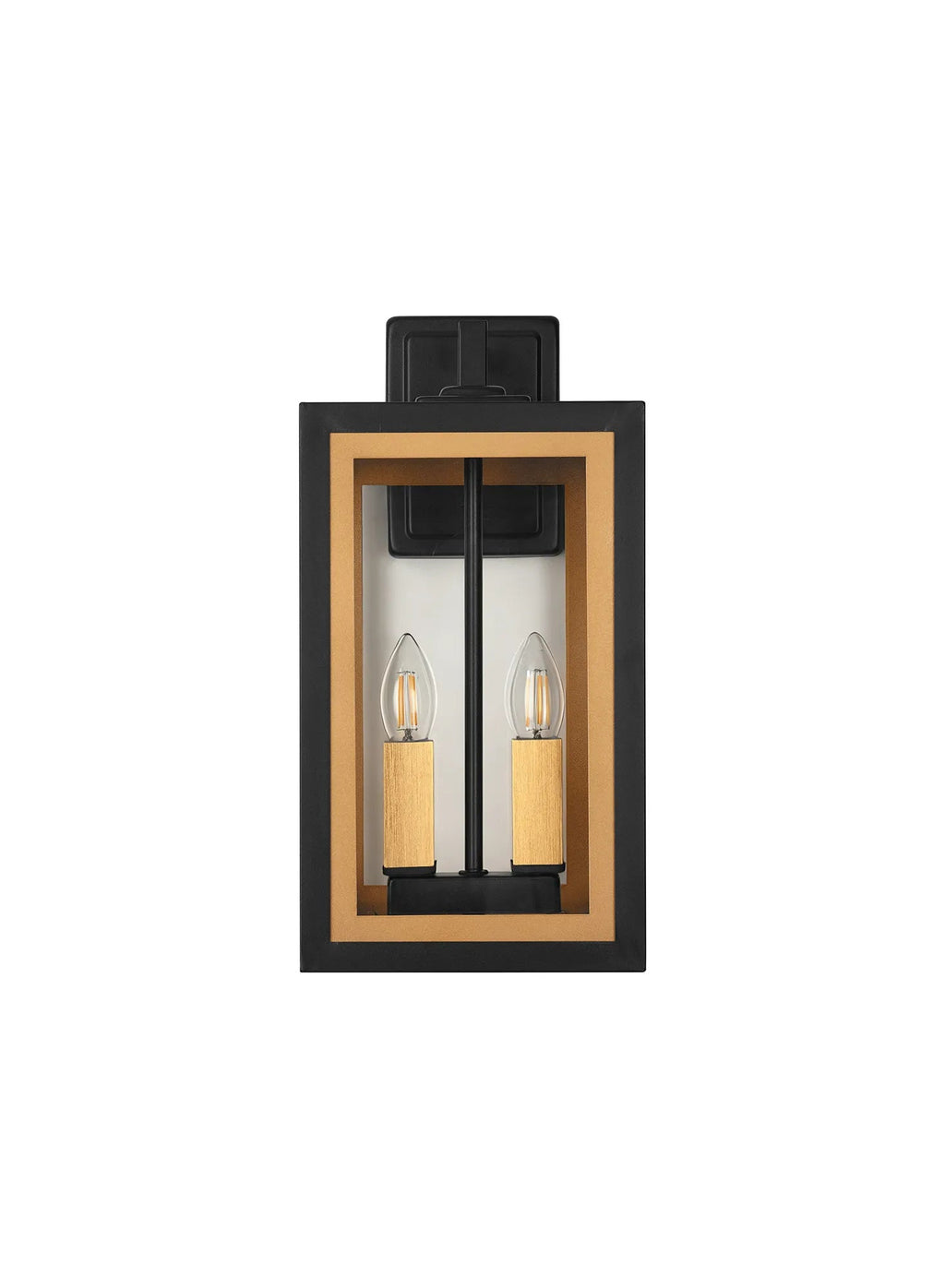 Luminosity Designs Ltd - Belial Rectangular Wall Lamp Small, 2 x E14, IP54, Satin Black And Gold Inner Frame Inserts Included - Luminosity Designs Ltd