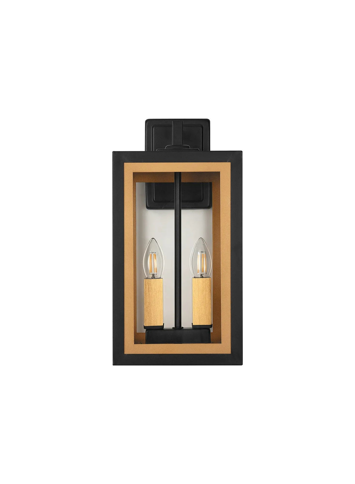 Luminosity Designs Ltd - Belial Rectangular Wall Lamp Small, 2 x E14, IP54, Satin Black And Gold Inner Frame Inserts Included - Luminosity Designs Ltd