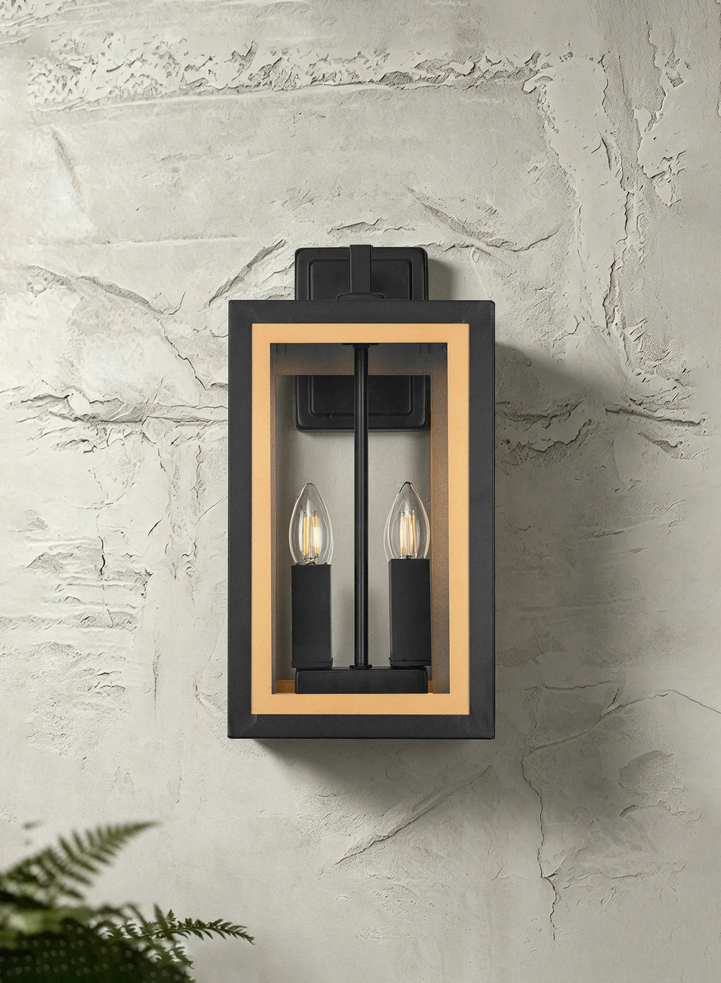 Luminosity Designs Ltd - Belial Rectangular Wall Lamp Small, 2 x E14, IP54, Satin Black And Gold Inner Frame Inserts Included - Luminosity Designs Ltd