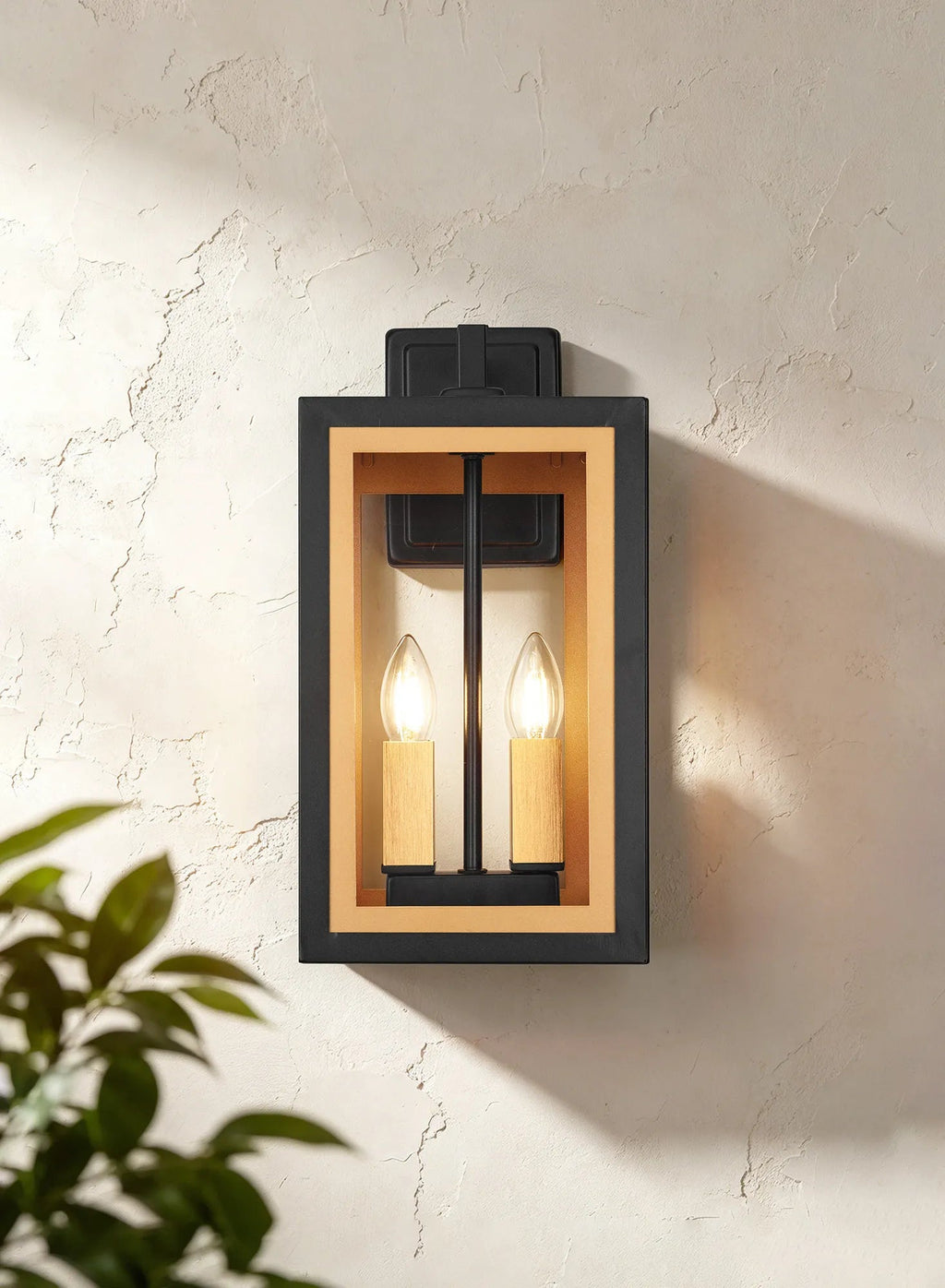 Luminosity Designs Ltd - Belial Rectangular Wall Lamp Small, 2 x E14, IP54, Satin Black And Gold Inner Frame Inserts Included - Luminosity Designs Ltd