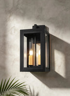 Luminosity Designs Ltd - Belial Rectangular Wall Lamp Small, 2 x E14, IP54, Satin Black And Gold Inner Frame Inserts Included - Luminosity Designs Ltd