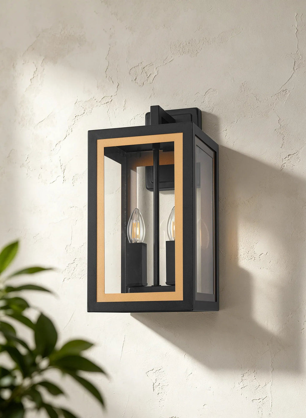 Luminosity Designs Ltd - Belial Rectangular Wall Lamp Small, 2 x E14, IP54, Satin Black And Gold Inner Frame Inserts Included - Luminosity Designs Ltd