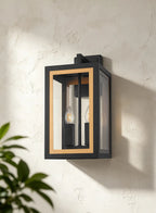 Luminosity Designs Ltd - Belial Rectangular Wall Lamp Small, 2 x E14, IP54, Satin Black And Gold Inner Frame Inserts Included - Luminosity Designs Ltd