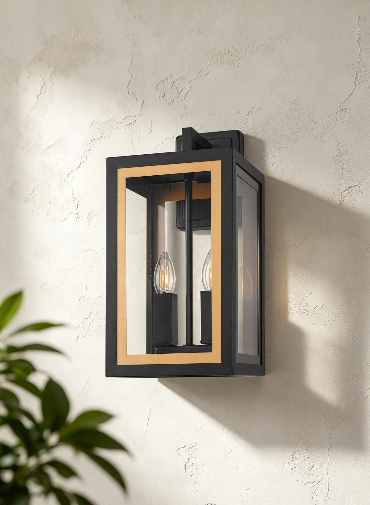 Luminosity Designs Ltd - Belial Rectangular Wall Lamp Small, 2 x E14, IP54, Satin Black And Gold Inner Frame Inserts Included - Luminosity Designs Ltd