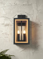 Luminosity Designs Ltd - Belial Rectangular Wall Lamp Small, 2 x E14, IP54, Satin Black And Gold Inner Frame Inserts Included - Luminosity Designs Ltd