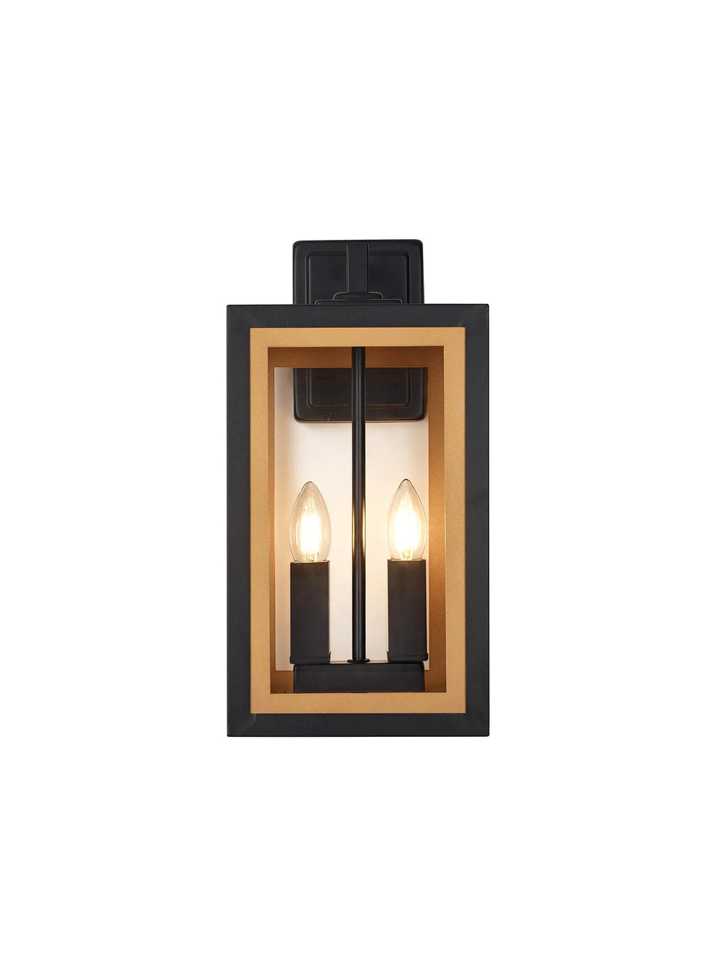 Luminosity Designs Ltd - Belial Rectangular Wall Lamp Small, 2 x E14, IP54, Satin Black And Gold Inner Frame Inserts Included - Luminosity Designs Ltd
