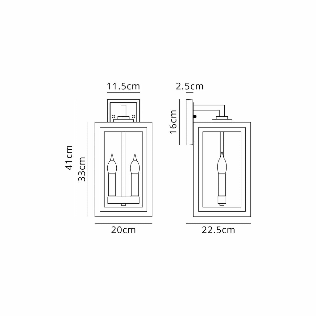 Luminosity Designs Ltd - Belial Rectangular Wall Lamp Small, 2 x E14, IP54, Satin Black And Gold Inner Frame Inserts Included - Luminosity Designs Ltd
