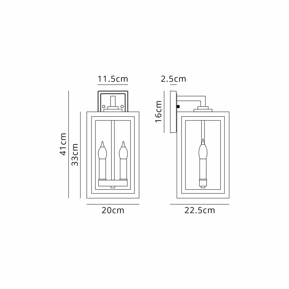 Luminosity Designs Ltd - Belial Rectangular Wall Lamp Small, 2 x E14, IP54, Satin Black And Gold Inner Frame Inserts Included - Luminosity Designs Ltd