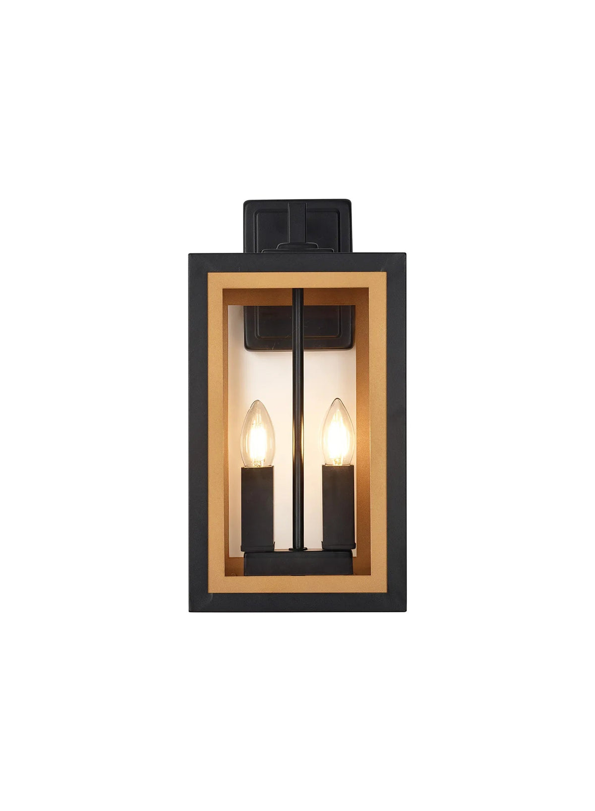 Luminosity Designs Ltd - Belial Rectangular Wall Lamp Small, 2 x E14, IP54, Satin Black And Gold Inner Frame Inserts Included - Luminosity Designs Ltd